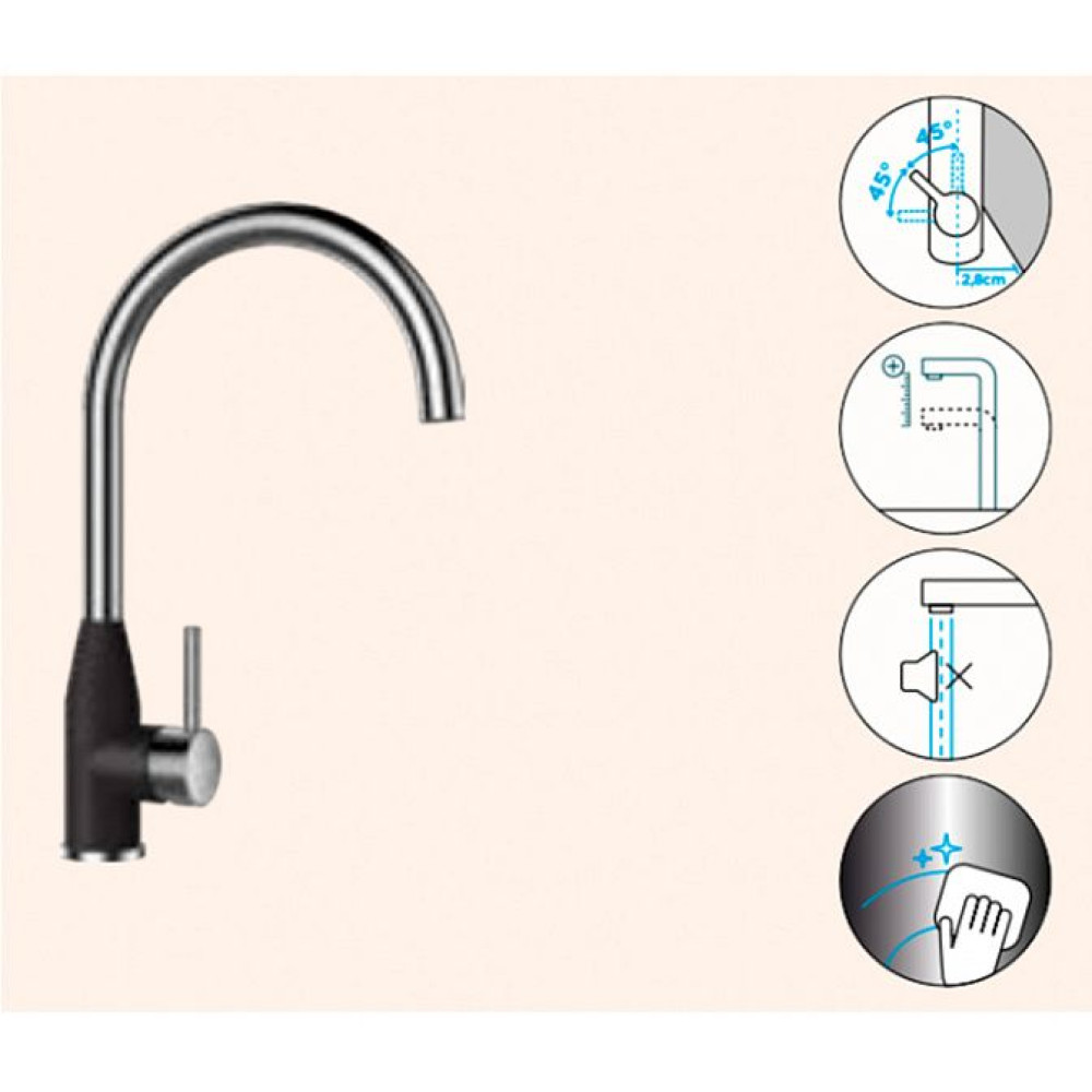 Смеситель SCHOCK Kavus, Cristalite сталь/оникс