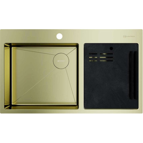 Мойка Omoikiri Akisame 86-2-LG Side нерж. сталь/золото (арт.4997048)