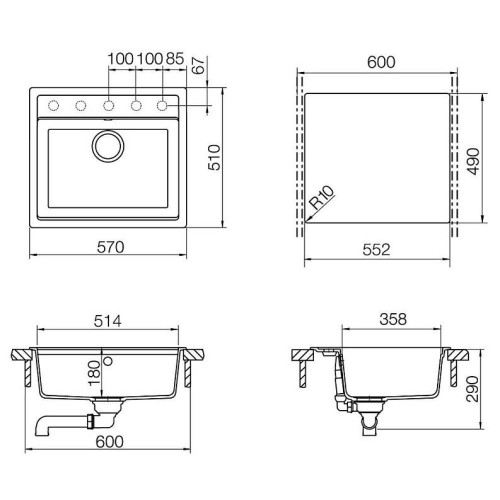 Мойка SCHOCK Nemo 60 (N-100) Cristalite 570x510 оникс