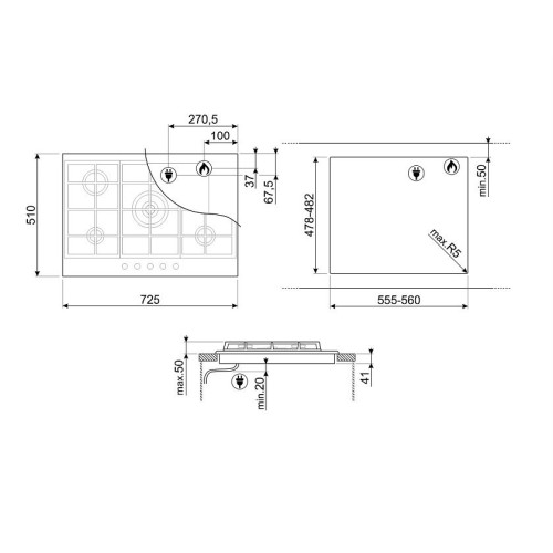 Газовая панель Smeg PX375MB